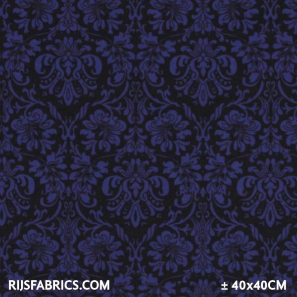 Jersey Fabric - Water Lily Black Cobalt Printed Jersey Fabric Punta Quality