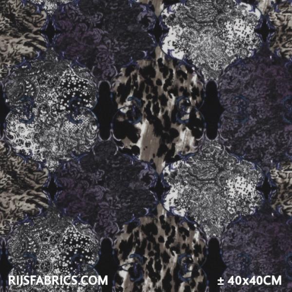 Jersey Fabric - Leopard Paisley Print Purple Printed Jersey Fabric Punta Quality