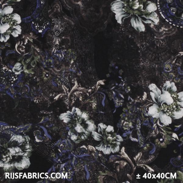 Jersey Fabric - Floral Design Green Printed Jersey Fabric Punta Quality
