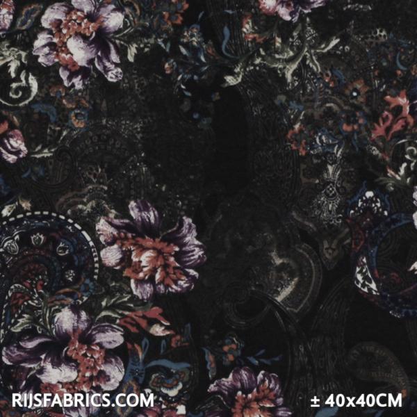 Jersey Fabric - Floral Design Purple Printed Jersey Fabric Punta Quality