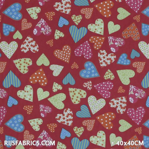 Child Fabric – Colored Hearts Red Child Fabric Cotton