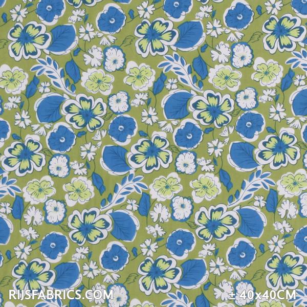 Cotton Prints - Flowers With Leaf Lime Cotton Poplin Printed