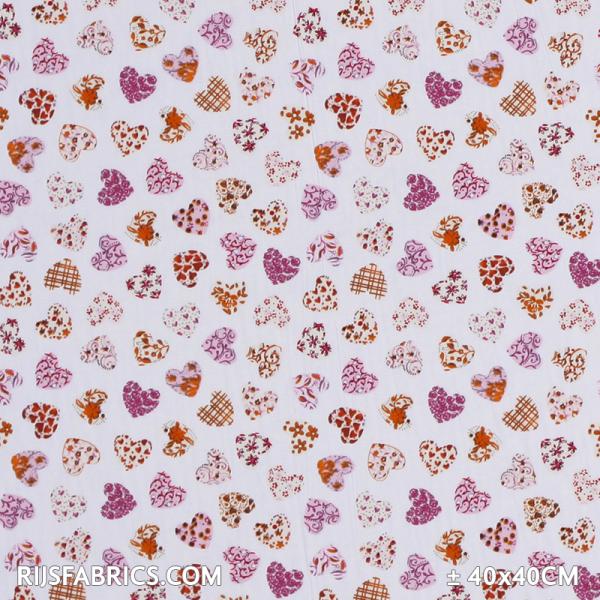 Child Fabric – Decoration In Heart White Orange Child Fabric Cotton