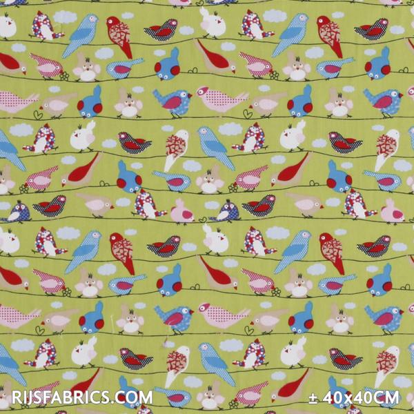 Child Fabric - A Bird on a Branch Lime Child Fabric Cotton