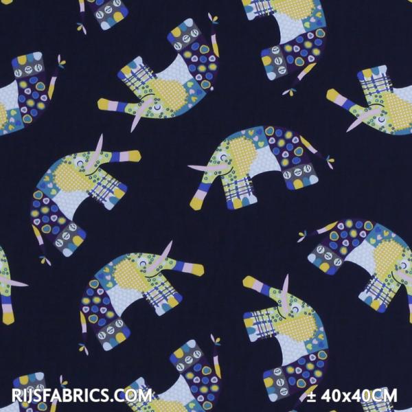 Child Fabric – Elephants Big Navy Child Fabric Cotton
