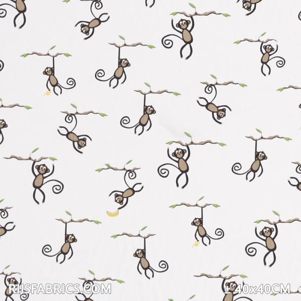 Child Fabric - Monkeys White Child Fabric Cotton