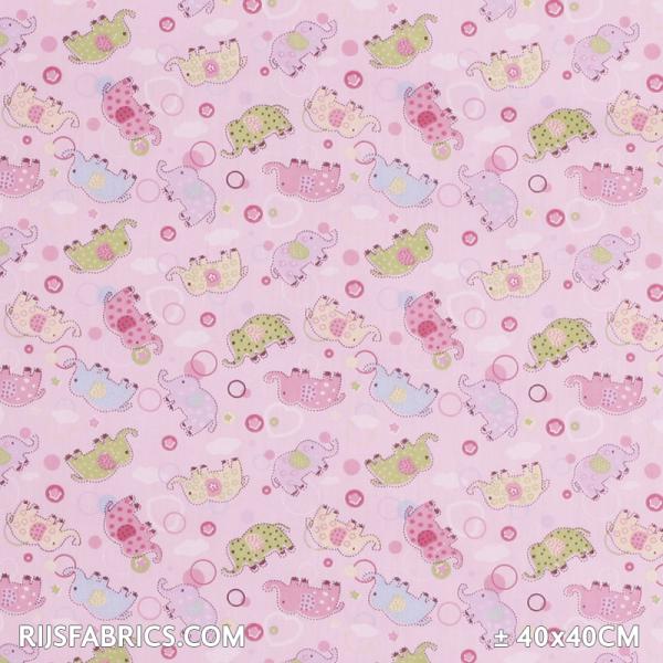 Child Fabric - Beautiful Elephants Pink Child Fabric Cotton