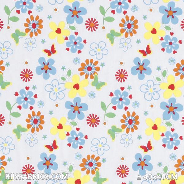 Child Fabric - Flower Butterfly White Child Fabric Cotton