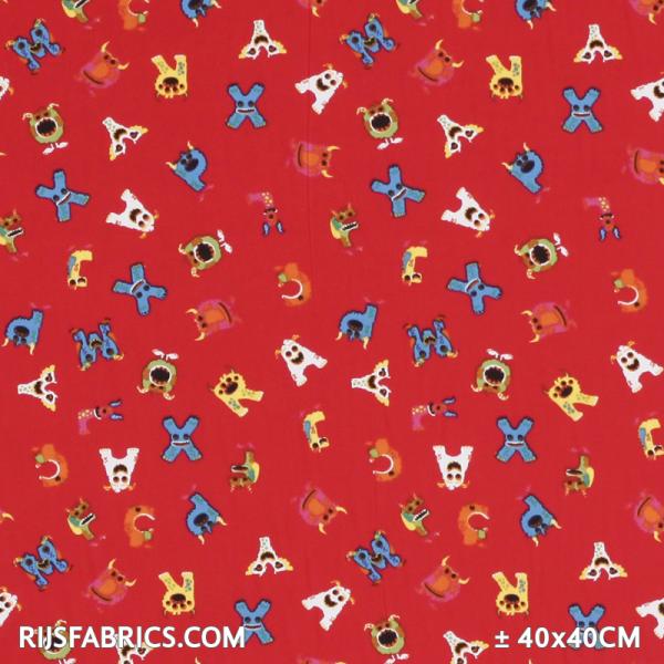 Child Fabric - Letters Red Child Fabric Cotton
