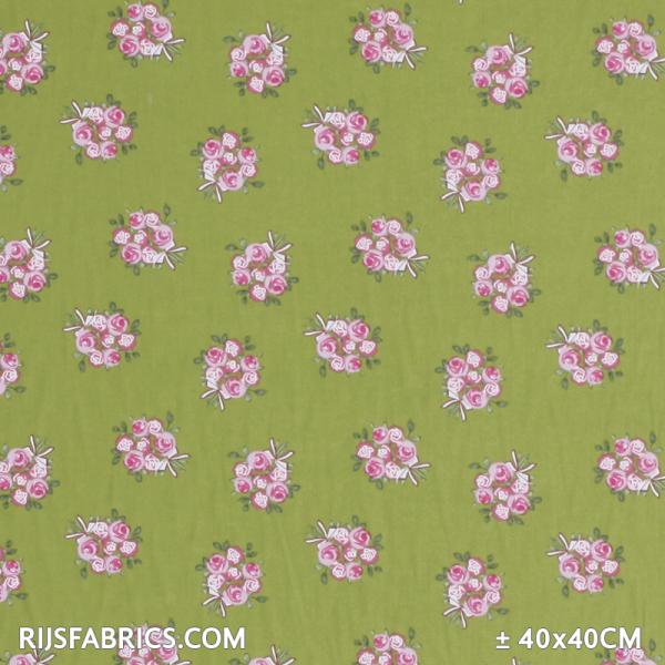 Child Fabric - Roses Bouquet Lime Child Fabric Cotton