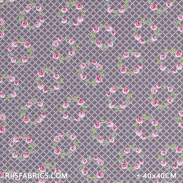 Child Fabric - Flower Garland Grey Child Fabric Cotton