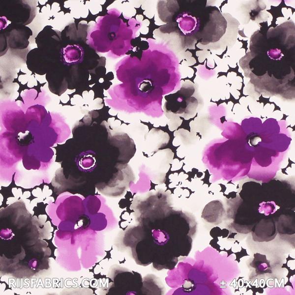 Cotton Satin Fabric Simple Flower Purple Cotton Stretch Satin Fabric Printed