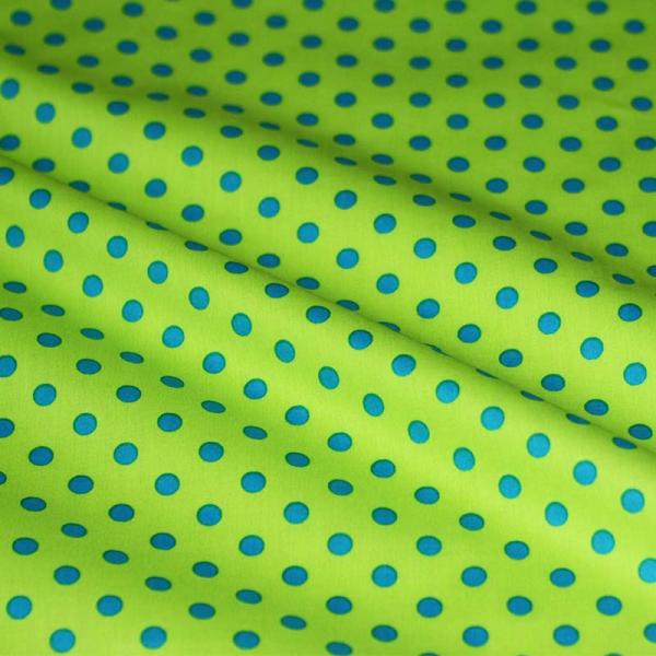 Coated Fabric Cotton Dots Lime Aqua 7mm Coated Fabric Cotton