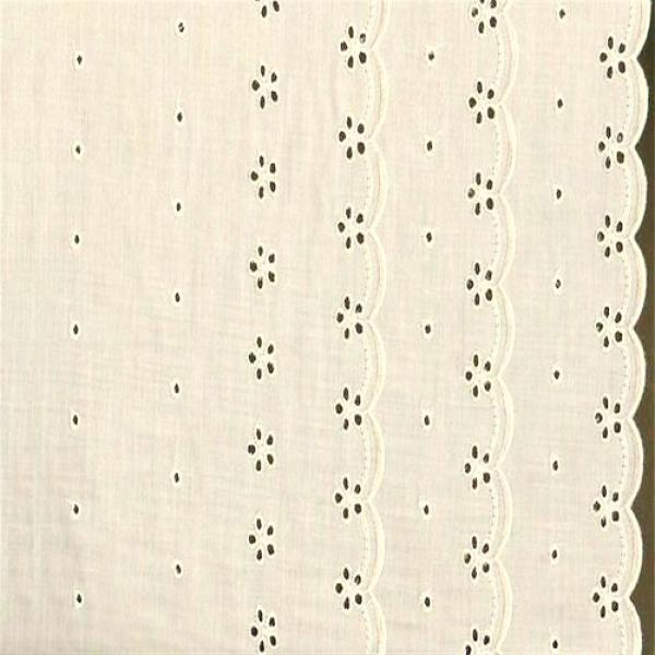 Embroidery Swiss Three Border Flowers Dots Off-White Embroidery Swiss