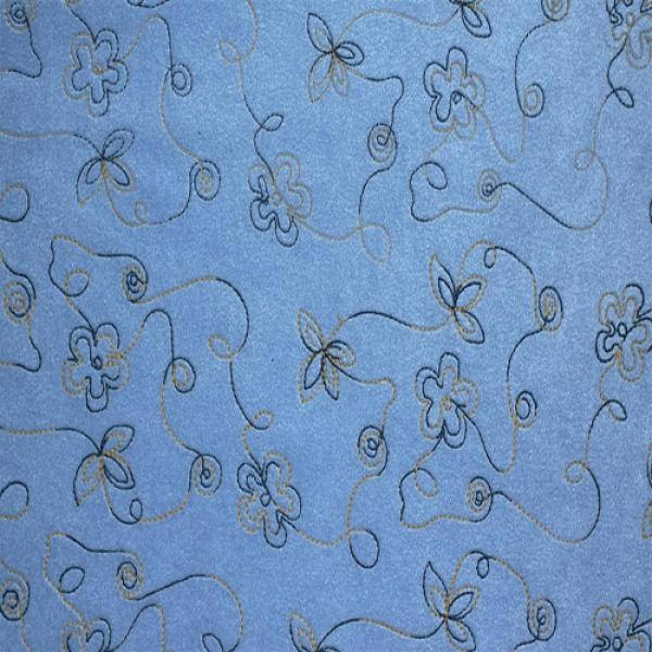 Fleece Blue Flower Fleece Embroidered Fabric