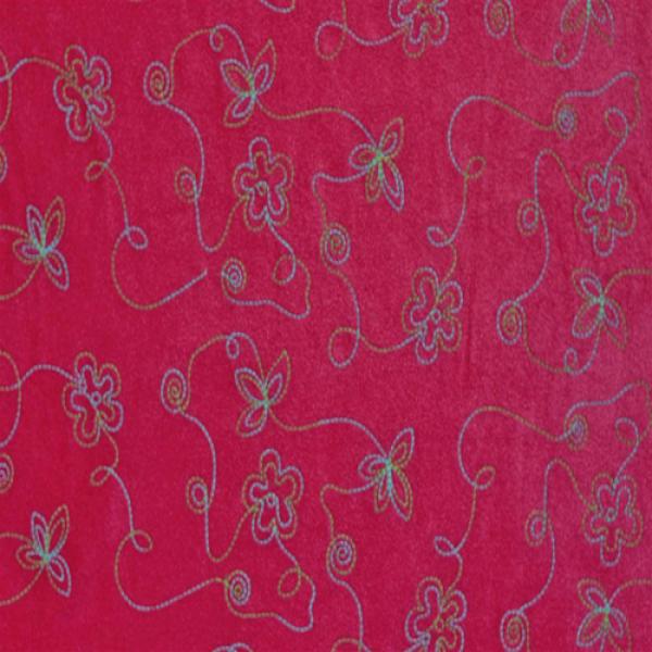 Fleece Fuchsia Flower Fleece Embroidered Fabric