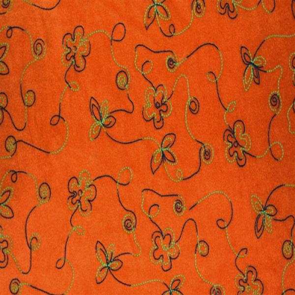 Fleece Orange Flower Fleece Embroidered Fabric