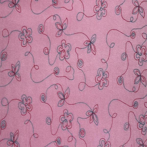 Fleece Pink Flower Fleece Embroidered Fabric