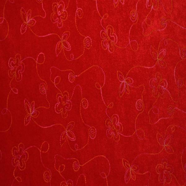 Fleece Red Flower Fleece Embroidered Fabric