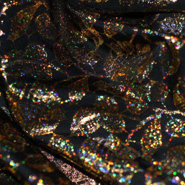 Hologram Fabric Lace Black Gold Hologram Fabric