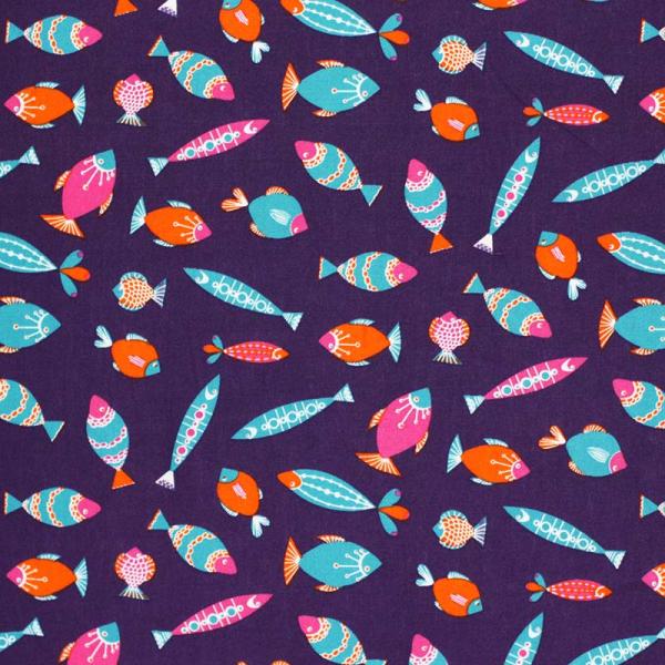 Child Fabric – Fish Purple Child Fabric Cotton